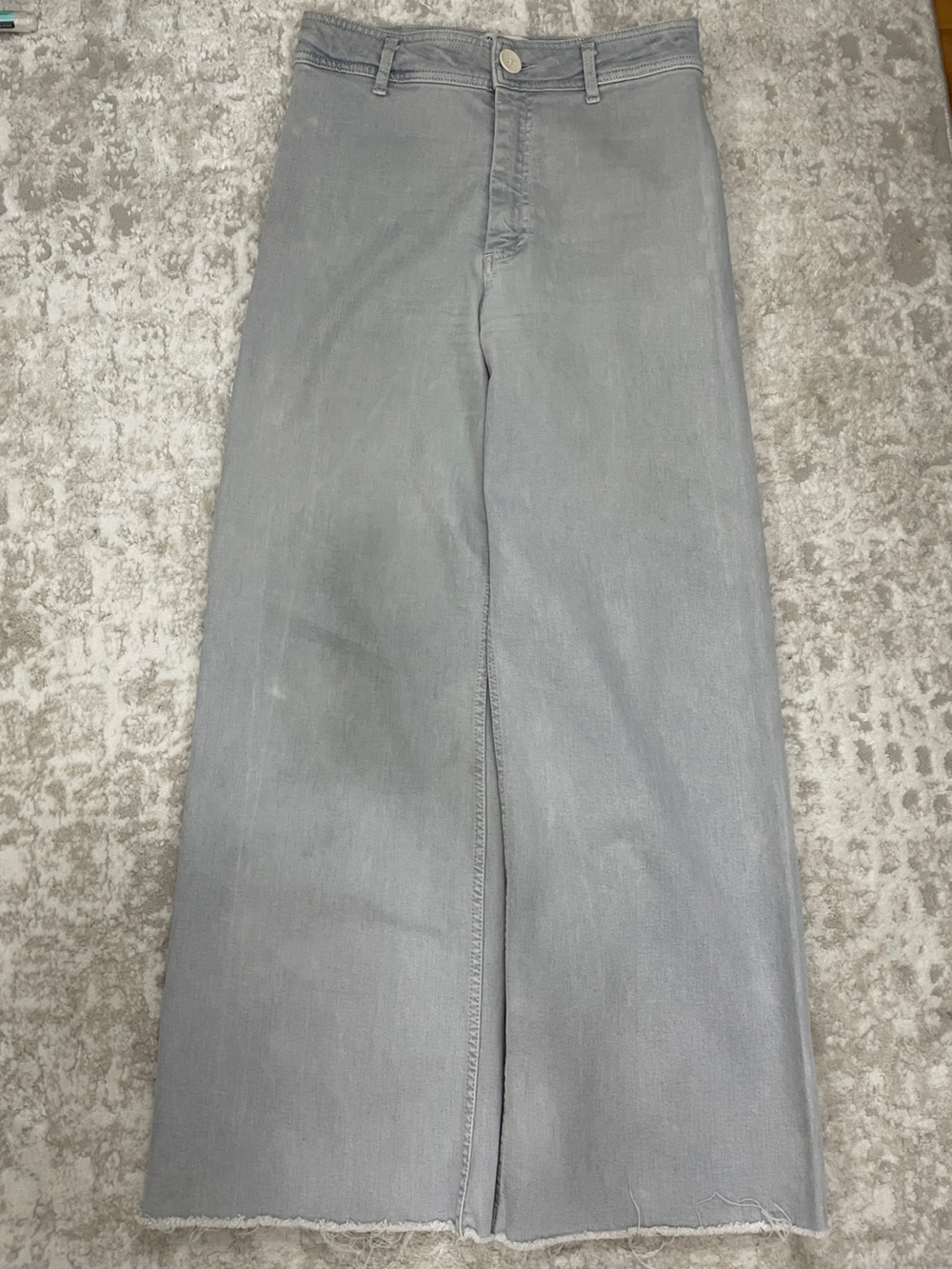 Zara Marine Straight Jeans Women’s 6 Gray High Rise Wide Leg Raw Hem 29W 28.5L